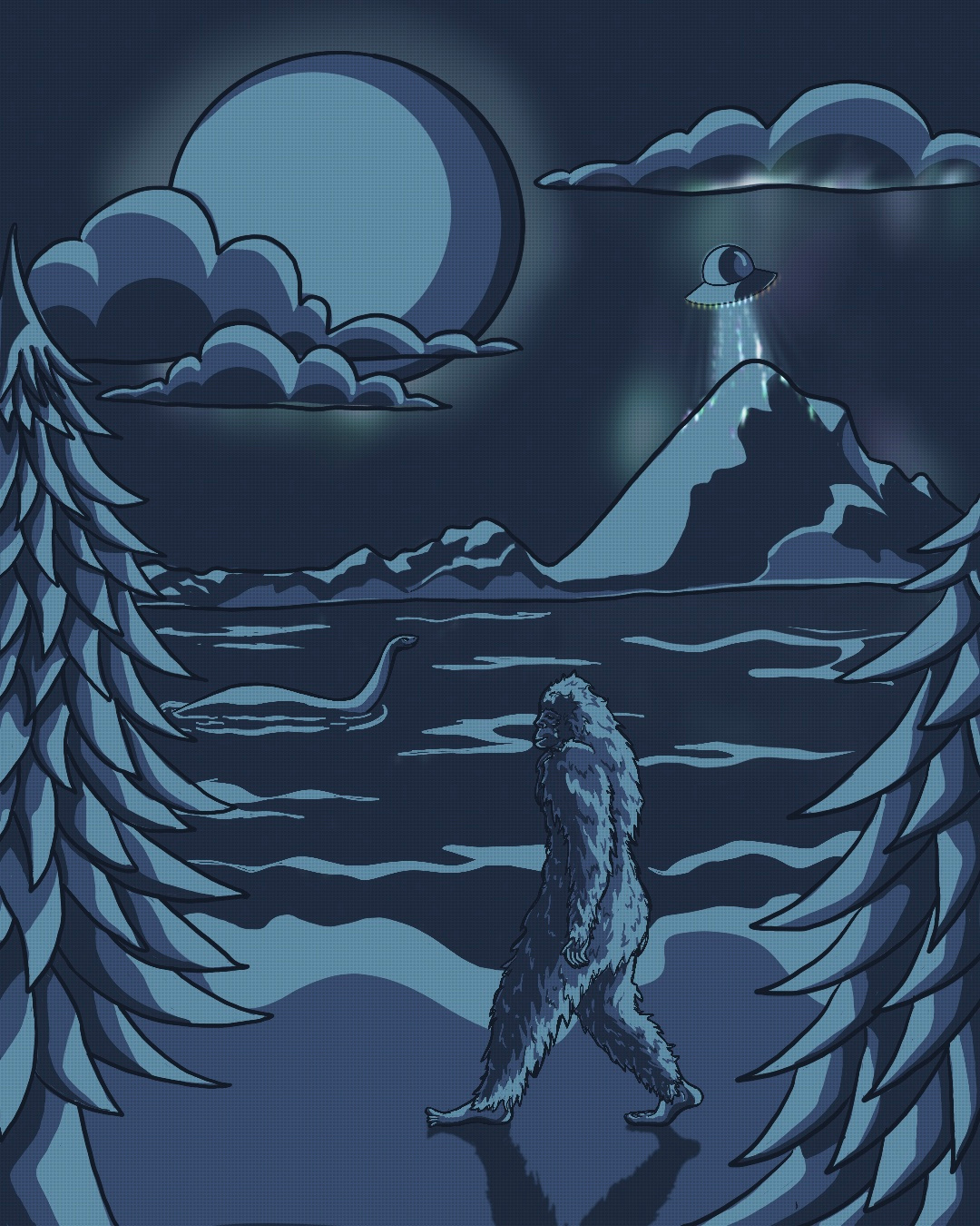Bigfoot Poster alien art bigfoot drawing illustration lochness myths poster procreate retro scifi poster ufo