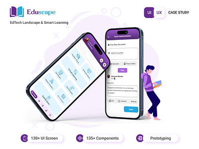 Eduscape - Edtech And Tuition App app design attractive ui design branding case study clean ui design design ed tech app education app full case study technology app ui ui design uiux ux ux case study