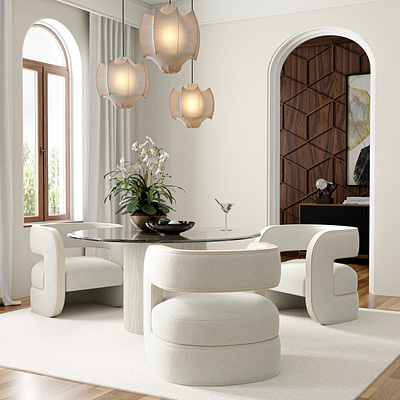 Elegant White Dining Room - imagine.io 3D Rendering 3dvisualization