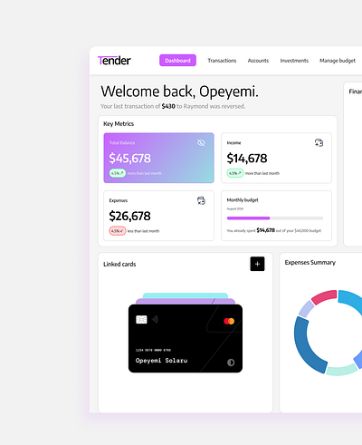 Tender | Fintech Dashboard dashboard fintech ui design