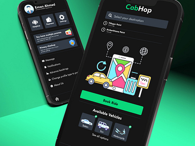 CabHop App UI Design appdesign appforsale cabbookingapp cabhop demoproject designportfolio mobileappui portfolioproject ridebookingapp ridehailingapp uiuxdesign userexperience