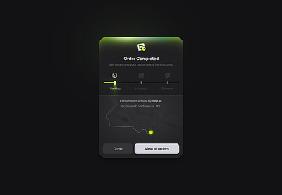 Order delivery modal card dark delivery modal order package product design tracking ui ux