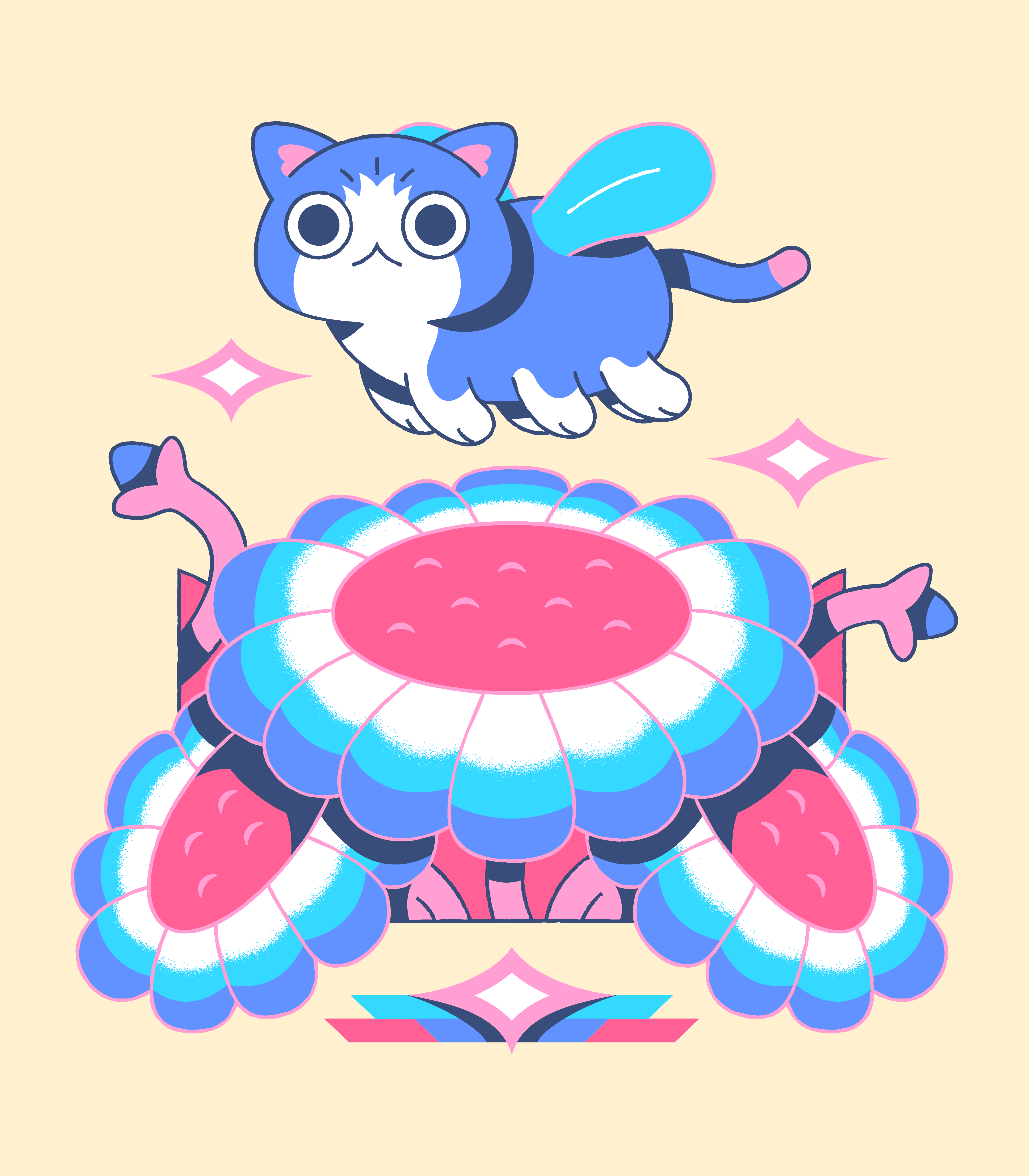 Flower kitten adorable anime cat character cute flower illustration illustrator japanese kawaii kitten monster nature vector