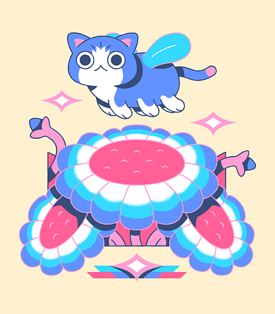 Flower kitten adorable anime cat character cute flower illustration japanese kawaii kitten monster nature