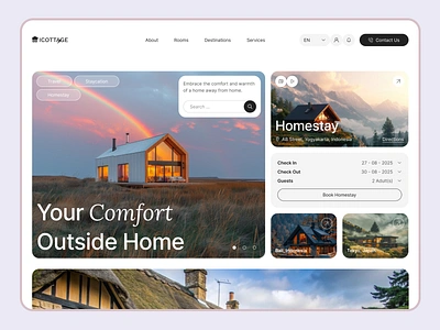 ICottage- Your Comfort outside Home adventure aesthetich design hero section holiday hotel landing page minimalist ticket tour tourist travel travel agency travel website trip ui uiux vacation website website design