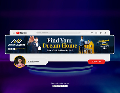 Realstate YouTube Banner and Logo Design art banner and logo banner design channel channel art cover cover design header logo design realstate youtube banner social media youtube youtube banner youtube channel youtube cover