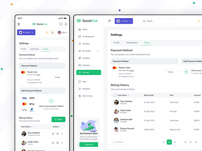 Payment Method Dashboard ai dashboard billing card credit dashboard finance fintech mastercard mobile applications navigation payment dashboard payment method saas dashboard settings sidebar transaction ui ux visa webapp