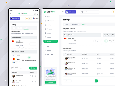 Payment Method Dashboard app billing card credit dashboard finance fintech mastercard navigation payment dashboard payment method payment sevices saas dashboard settings sidebar transaction ui ux visa webapp