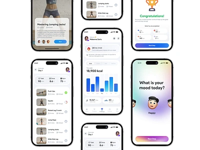 Personalized Fitness App & Lifestyle Tracker App Design animation branding calorie meter calorie tracking clean design course education app fitness app design fitness ui fitness ux gym app health app uiux minimal workout app mobile mood meter motion graphics trendy design ui video app workout tracking app