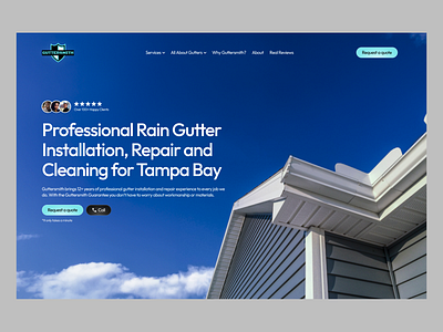 Guttersmith clean design construction design gutter hero section new design rain gutter roof trending ui uiux user interface web design website