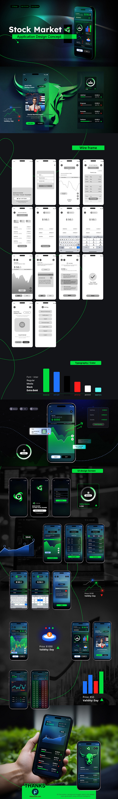 Stock Market Application design application design black theme case study graphic design logo stock application ui uiux