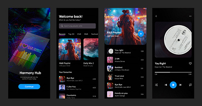 Music App UI Design app app re design figma music app music library music streaming offline music personalized playlists song lyrics soundtracks uiux