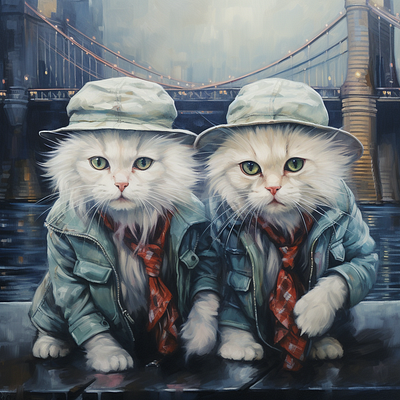 Cute Fashionable Cat couple(Oil Painting) 3d 3d visualization logo