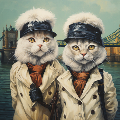 Cute Fashionable Cat couple(Oil Painting) 3d 3d visualization logo