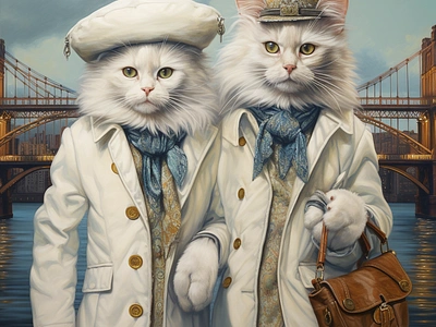 Cute Fashionable Cat couple(Oil Painting) 3d 3d visualization logo