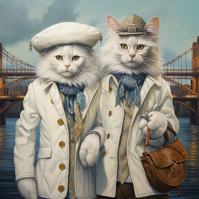 Cute Fashionable Cat couple(Oil Painting) 3d 3d visualization logo