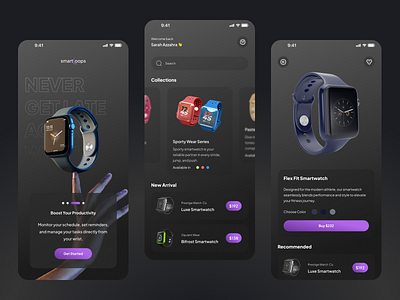 Smart Loops - Smartwatch Store App ⌚ app application branding clean dark dark theme design illustration logo minimalism mobile mobileapp smartwatch store ui ux watch