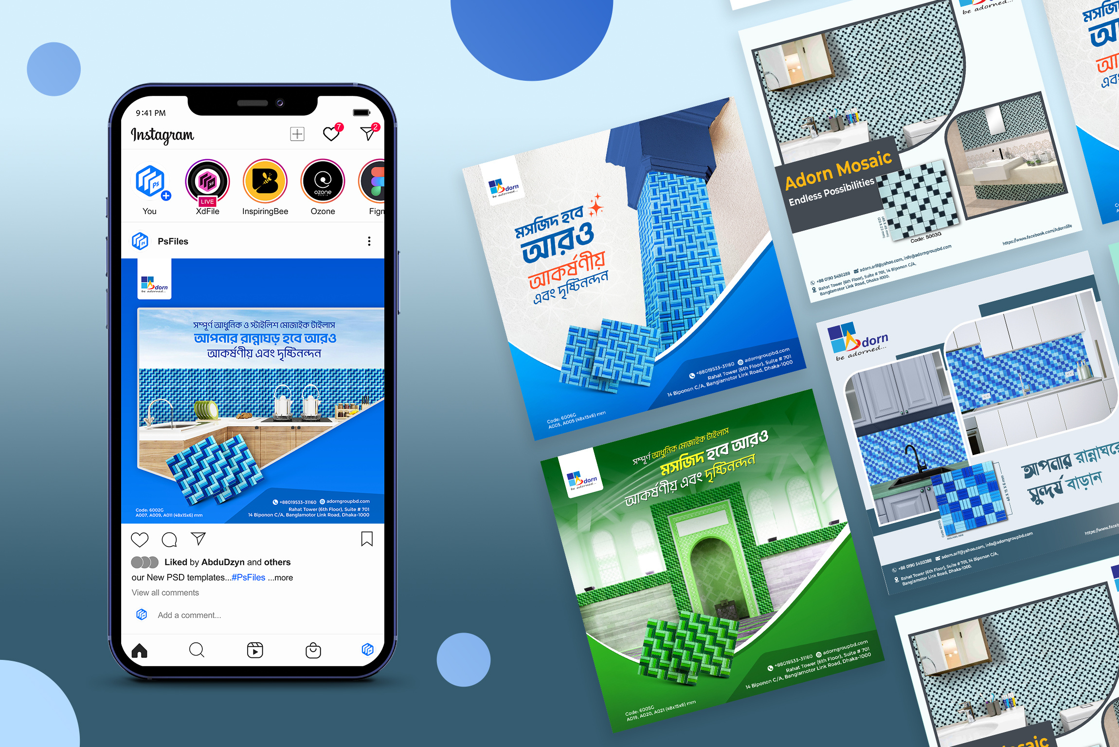 Social Media Content for ADORN Mosaic instagram design mosaic tiles social media community tiles product