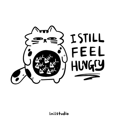 Cat still feel hungry animal art cat chubby cat color cute illustration design digital art doodle doodle illustration fish bone funny girlsart humor humour illustration joke pet whiskers white cat