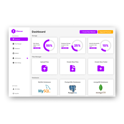 ZServer - Control Panel Server Website Design application branding control panel database figma hosting monitoring server uiux web design web development website