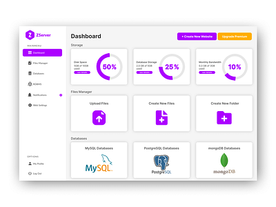 ZServer - Control Panel Server Website Design application branding control panel database figma hosting monitoring server uiux web design web development website