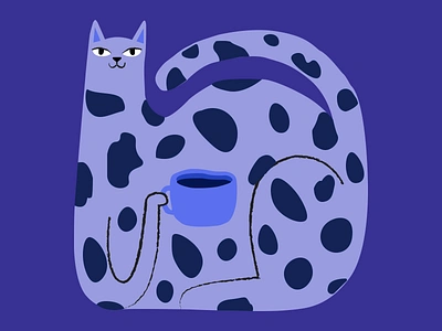 Cat with a Coffee Cup 🐾☕ | Illustration art work cat cat design catlovers coffe coffe time creativity cup deep blue digital illustration illustration inspiration kyiv pinterest ukraine vectorart