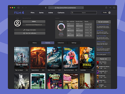 Streaming service Film4 - User Profile 006 anime beautiful website cartoons daily ui 006 dailyui dailyui 006 film4 films movies nice design pirate site profile page series streaming streaming service streaming website ui user profile view statistic