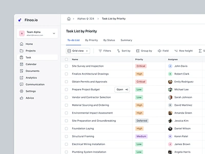 Task management CRM - Data table collaboration construction management crm dashboard data table gantt chart minimal design productivity progress tracking project management saas spreadsheet task management task prioritization ui ux webapp