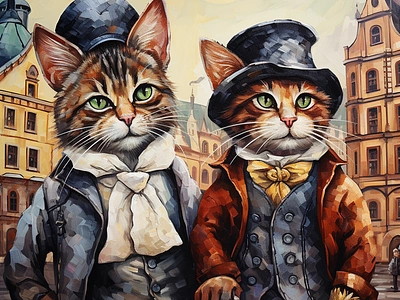 Cute Fashionable Cat couple(Oil Painting) 3d 3d visualization logo