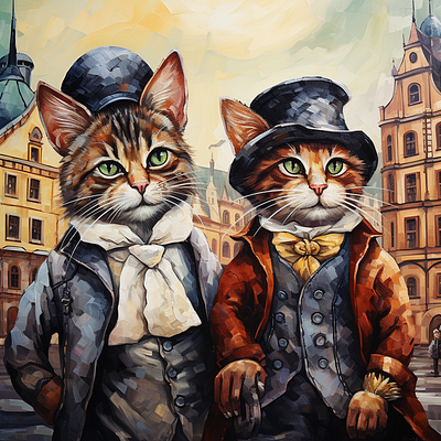 Cute Fashionable Cat couple(Oil Painting) 3d 3d visualization logo