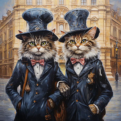 Cute Fashionable Cat couple(Oil Painting) 3d 3d visualization logo