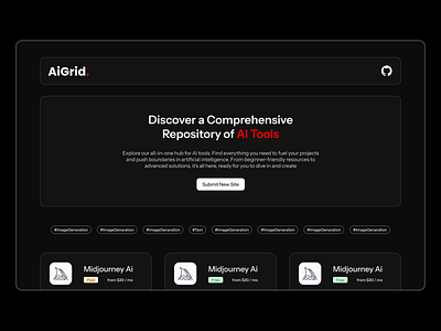 AI Grid 2.0 – AI Tool Sharing Platform UI modernui techplatform toolsharing ui userexperience ux webdesign