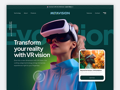 METAVISION - VR Vision Landing Page artificial reality cyberspace design glasses landing metaverse ui uiux virtual reality vr vr headset vr streaming webdesign website