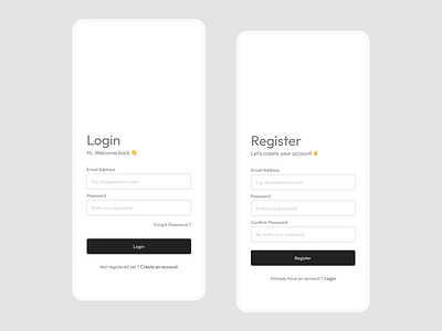 Minimal Auth App Ui – Login, Register & Home appdesign authapp cleanui loginscreen minimaldesign mobileapp registerscreen simpleui ui userexperience ux