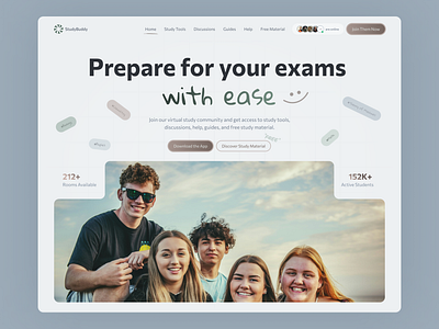 StudyBuddy landing page Light Mode Web Design UI UX app download daily dailyui dailyuichallange design exams framer hero section landing page light mode marketing product design responsive design students study ui ui ux web design website white