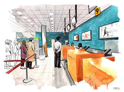 Airport illustration watercolor