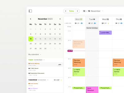 Calendar app light mode calendar elegant light mode minimal saas ui design