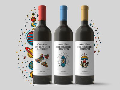 Wine Label Design branding branding design crayon digital drawing hand drawn illustration illustration art illustrator lantern moth mushroom packaging packaging design packaging illustration planets wine wine bottle wine label wine packaging winery