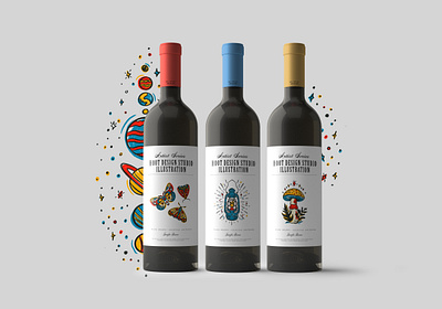 Wine Label Design branding branding design crayon digital drawing hand drawn illustration illustration art illustrator lantern moth mushroom packaging packaging design packaging illustration planets wine wine bottle wine label wine packaging winery