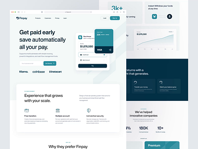 Finpay - Fintech Landing Page animation b2b clean dipa inhouse ewallet finance financial fintech landing page modern saas saas website startup web design website