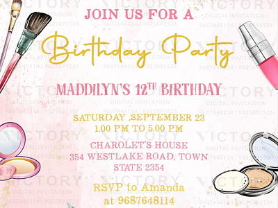 Birthday Party Invitation card in makeup design 3200 birthday design graphic design illustration invitation photoshop