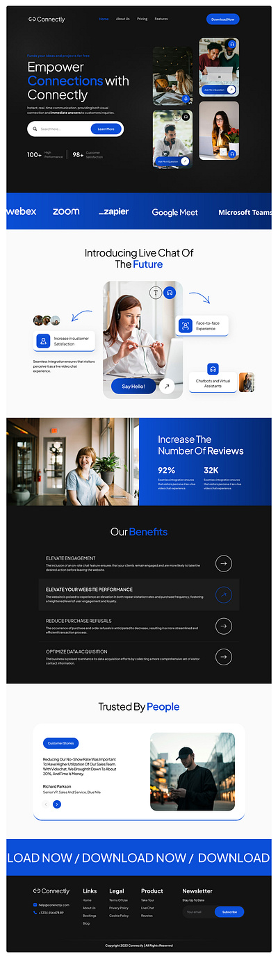 Connectly - Web Ui Design branding design designinspiration dribble illustration landingpage ui uidesign uidesigntrends uiux uiuxdesigner uiuxtrends ux uxd uxdesign uxdesigninspiration uxdesigntrends videochatui website websitedesign