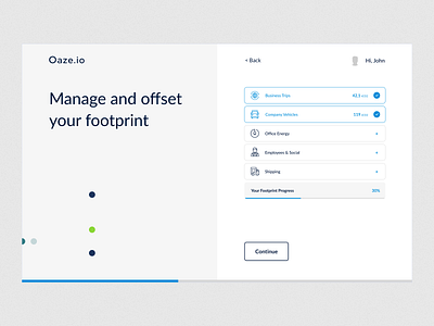 Oaze — Manage and Offset Your Footprint design ecology environment footprint hover product design select step sustainability ui ux web website