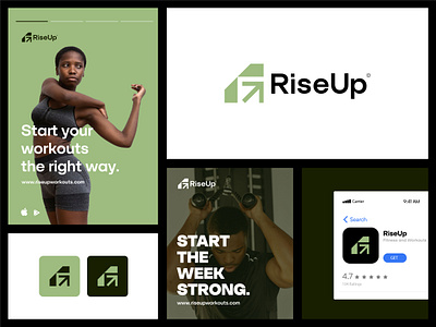 RiseUp brand identity branding design fitness gym logo logo design visual design workout