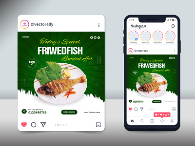 Delicious Fast Food Social Media Post Template corporate fish food fresh graphic design media modern social vector