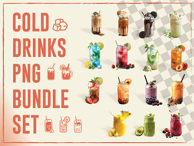 Cold Drinks PNG Bundle Set bundle set cold drinks drinks food ice coffee ice tea menu milkshakes mojitos png png set smoothie