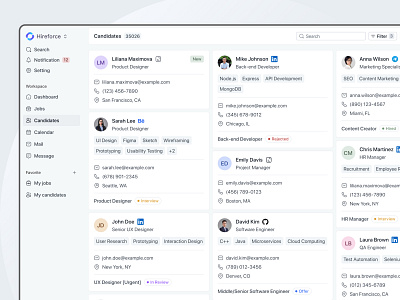 Candidate List - Streamlined Recruitment Experience applicant tracking system candidate list card darkmode saas ui ux