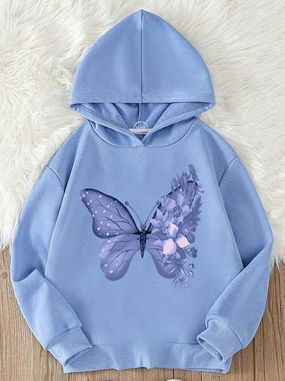 girl hoodie, floral butterfly design digital painting graphic design illustration photoshop print design separation color