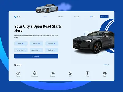 Car Rental Website blue branding car company design graphic interface logo product design rental typography ui ux website