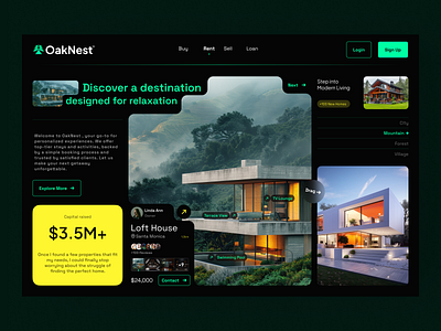 OakNest - Real Estate Website airbnb apartment bento bento design building modern web properties real estate real estate agency real estate website rent house residence ui web website website design